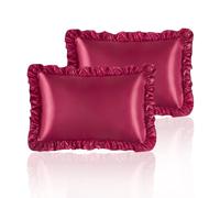 Taies d'oreiller volants en satin soyeux HommxJF pour cheveux et peau Taies d'oreiller en soie rouge vin Lot standard de 2 avec fermeture env