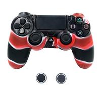 Taifond Coque de protection antidérapante en silicone pour manette PS4/SLIM/PRO avec 2 capuchons de pouce Rouge camouflage