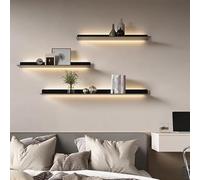 Taifuan Étagères Flottantes Murales LED en Métal, 2 Étagères avec Éclairage Intégré, Présentoir Mural Décoratif pour Salon, Cuisine, Salle de Bain et Chambre(Black,100cm/39.3")
