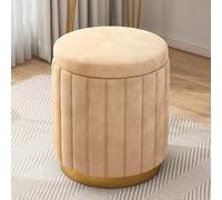 Taifuan Pouf de Rangement Rond en Velours, Tabouret Repose-Pieds Doux rembourré avec Base dorée, Tabouret de vanité de Grande capacité(Yellow,Storage)