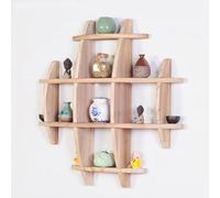 Taifuan Présentoir à théière - Étagère murale vintage en bois massif pour objets de collection, solution de rangement facile à installer Support Rond pour Bibelots(Wood,35.4"/90cm)