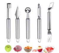TAIHOBO Cuillère à Melon, Vide Pomme, Couteau à Découper les Fruits, Eplucheur Multifonctionnel et 2 en 1 Coupe Pasteque, 5PCS Ensemble d'Outils de Fruits en Acier Inoxydable, pour Différents Fruits