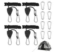 TAIHOBO Lot de 4 Sangle A Cliquet Réglable 1/8 avec 8 Mousqueton, 2,4m Poulie de Levage Poids Supporté de 68 Kg, Tendeur Cable Facile À Utiliser et Conditions, Sangle Cliquet Réglable avec Crochets