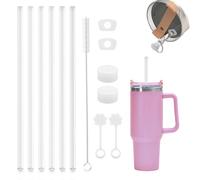 TAIHOBO Lot de 6 Paille en Plastique, 31cm, Transparente, Réutilisable, Antifuite, Accessoire pour Stanley Cup, Comprend 6 Bouchons Anti Fuites en Silicone et 1 Brosses de Nettoyage à Paille