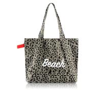 TAIHOBO Sac Leopard Femme, Sac de Plage de Grande Capacité 33×52cm, Tote Bag en Toile Réutilisable, Cabas Femme Pratique et Stylé avec Cordon Élastique pour les Plages, les Voyages et les Vacances