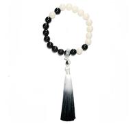 Taiji Yin Yang Feng Shui, graines de Bodhi Blanches Faites à la Main, Perles d'obsidienne Noires Glands rotatifs, Tai Chi Bagua Symbole Bijoux Fashion Gift, Perle de Charme Naturel pour Femmes
