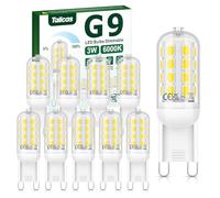 Tailcas Ampoule LED G9 Dimmable, 3W Ampoules G9 6000K Blanc Froid Équivalent à 30W Halogène, 320LM Sans Scintillement, pour Chambre Salon Cuisine, 360 Degrés Angle AC 220-240V, Lot de 10