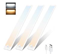 Lampe Detecteur de Mouvement Interieur, 72LED 3 Pack 2000mAh Lampe de Placard USB-C Rechargeable Magnetique, 3 mode 2 Couleurs Réglable Led Cuisine Sous Meuble Veilleuse pour Armoires Escalier Cuisine