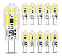 Tailcas Lot de 10 ampoules LED G4 blanc froid 6000 K 1,2 W, remplacement pour halogène 10 W 12 V AC/DC, pas de scintillement, capsule non dimmable pour éclairage domestique