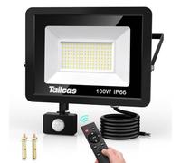 Tailcas Projecteur LED d'extérieur avec détecteur de mouvement - 100 W - 6500 K - Blanc froid - Super lumineux - 9000 lm - Étanche IP66 - Avec télécommande - Pour jardin, garage, cour