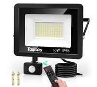 Tailcas Projecteur LED Extérieur 50W avec Détecteur de Mouvement - IP66 Étanche, Télécommande, 4500LM - Éclairage pour Jardin, Patio, Garage