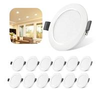 Tailcas Spot Encastrable LED, 5W 450lm Spot Salle de Bain IP44 230V Lot de 12, Blanc Chaud 3000K 25mm Trou 68-80mm, Plat Rond Spots de Plafond Pour Salle de Bain Cuisine Salon Couloir