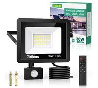 Tailcas Spot LED extérieur 30 W avec capteur de mouvement, IP66 étanche avec télécommande, 2 700 lm, 6 500 K blanc froid pour jardin, patio, garage