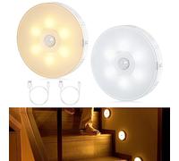Tailcas Veilleuse LED, Lampe Detecteur de Mouvement Interieur Dimmable, Blanc Chaud/Froid, USB Veilleuse Rechargeable pour Chambre, Escalier, Cuisine, Penderie, Lot de 2
