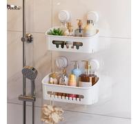 TAILI Angle Etagere Douche Ventouse éTagèRe De Douche Etagere Ventouse Salle De Bain Robuste Avec Ventouse Sous Vide, Panier De Rangement Amovible Sans PerçAge Pour Shampoing Et Articles De Toilette