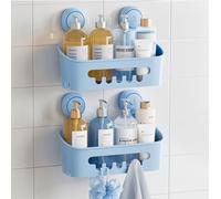 TAILI Caddie de Douche à Ventouse, étagère Murale de Rangement de Bain pour Shampoing, Nettoyant pour Le Corps, Support de Douche en Plastique, Amovible sans Perçage,Bleu