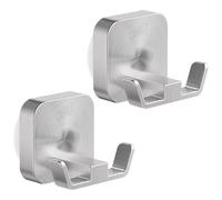 TAILI Crochet Ventouse pour Salle de Bain Sans Perçage, 2 Pièces，Acier Inoxydable, Réutilisable Porte Serviette Ventouse Puissante Patere Murale pour Serviette, Peignoir - Carré, Type D, Argent