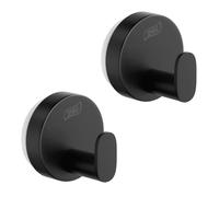 TAILI Crochet Ventouse pour Salle de Bain Sans Perçage, 2 Pièces，Acier Inoxydable, Réutilisable Porte Serviette Ventouse Puissante Patere Murale pour Serviette, Peignoir - Rond, Type A, Noir