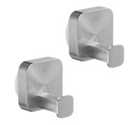 TAILI Crochet Ventouse pour Salle de Bain Sans Perçage, 2 Pièces，Acier Inoxydable, Réutilisable Porte Serviette Ventouse Puissante Patere Murale pour Serviette, Peignoir - Carré, Type B, Argent