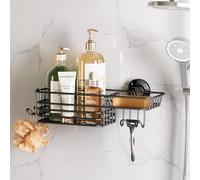 TAILI Étagère de douche à suspendre en acier inoxydable - Sans perçage - Avec crochets, porte-savon et rasoir - Noir