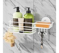TAILI Étagère de douche à ventouse avec crochets et porte-savon, organiseur de douche robuste sans perçage, étagères de salle de bain pour fixation murale à l'intérieur, accessoires de cuisine, blanc