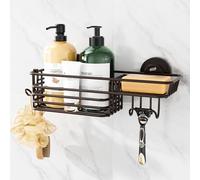 TAILI Étagère de douche à ventouse avec crochets et porte-savon, organiseur de douche robuste sans perçage, étagères de salle de bain pour fixation murale à l'intérieur, accessoires de cuisine, marron