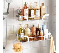 TAILI Lot de 2 étagères de douche réglables sans perçage - Avec crochets - En acier inoxydable - Pour cuisine, salle de bain