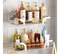 TAILI Lot de 2 Paniers de Douche à Ventouse Robustes pour l'intérieur, Support de Douche en Acier Inoxydable pour Rangement de Salle de bain et Décoration d'intérieur, Sans Perçage, Argenté
