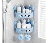 TAILI Lot de 2 Paniers de Douche d'angle à Ventouse, Etagère de Douche de Salle de Bain, Panier de Rangement Mural pour Shampoing Support en Plastique pour Cuisine et Salle de Bai,Bleu