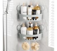 TAILI Lot de 2 Paniers de Douche d'angle à Ventouse, Etagère de Douche de Salle de Bain, Panier de Rangement Mural pour Shampoing Support en Plastique pour Cuisine et Salle de Bai,Gris