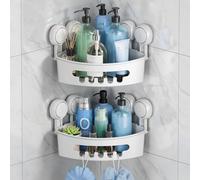TAILI Lot de 2 Paniers de Douche d'angle à Ventouse, Etagère de Douche de Salle de Bain, Panier de Rangement Mural pour Shampoing Support en Plastique pour Cuisine et Salle de Bai