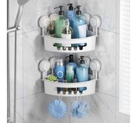 TAILI Lot de 2 paniers de rangement d'angle muraux pour douche à ventouse - Blanc