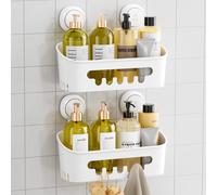 TAILI Lot de 2 paniers de rangement pour douche mural à ventouse en plastique - Blanc