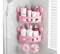 TAILI Lot de 2 Support de Douche d'angle avec Ventouses, Capacité Maximale de 10 Kg, Panier de Douche, Support de Mural, Organisateur pour Shampoing pour Cuisine et Salle de Bai,Rose