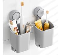 TAILI Lot de 2 supports pour brosse à dents/dentifrice muraux à ventouse - Gris