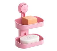 TAILI Porte Savon à Double Couche pour Salle de Bain, Support de Savon de 5 KG pour Douche, Montage Mural, sans Perçage, Porte éponge Amovible en Plastique avec Drainage, Support pour éponge - Rose