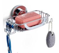 TAILI Porte Savon Ventouse avec Crochets Et Tampon De Silicone pour Mur De Douche, Bac À Shampoing Salle De Bain, Baignoire, Cuisine, Porte Éponge en Acier Inoxydable Résistant À Rouille, Argent