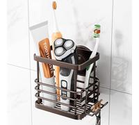 TAILI Support de Brosse à Dents à Ventouse, Tenue Max 5 KG, Support de Rasoir de Douche en Acier Inoxydable avec Crochets, Anti-flaque, sans perçage, Organiseur Amovible pour Salle de Bain, Marron