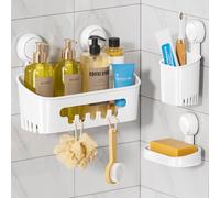 TAILI Support de douche à ventouse, porte-savon et porte-brosse à dents amovible sans perçage - Organiseur de salle de bain puissant et étanche pour salle de bain et cuisine - Blanc