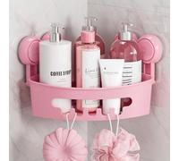 TAILI Support de Douche d'angle avec Ventouses, Capacité Maximale de 10 Kg, Panier de Douche, Support de Mural, Organisateur pour Shampoing, Plastique Blanc pour Cuisine et Salle de Bai,Rose