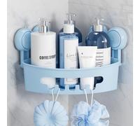 TAILI Support de Douche d'angle avec Ventouses, Capacité Maximale de 10 Kg, Panier de Douche, Support de Mural, Organisateur pour Shampoing, Plastique Blanc pour Cuisine et Salle de Bai,Bleu