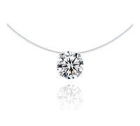 TAILLE AU CHOIX - Collier Invisible Fil Nylon - Solitaire Brillant Fixe de 6 mm (4 Griffes) - Finition Argent - Fil de Pêche Invisible Zircon (40)