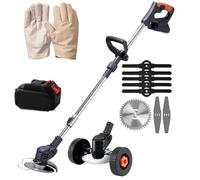 Taille-Bordures Et Tondeuse à Gazon électriques sans Fil 48 V avec 2 Batteries Et Chargeur, Diamètre De Coupe 15 Cm,Tondeuse à Gazon électrique Télescopique Légère (Bleu) pour L'entr Black Onebattery