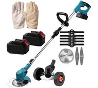 Taille-Bordures Et Tondeuse à Gazon électriques sans Fil 48 V avec 2 Batteries Et Chargeur, Diamètre De Coupe 15 Cm,Tondeuse à Gazon électrique Télescopique Légère (Bleu) pour L'ent Blue Twobatteries