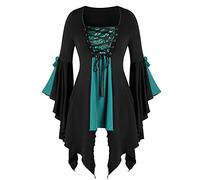 Taille Chemisier Gothique T-shirt Long Haut en Dentelle Pailinée Plus Manches Tunique Femmes Haut Grande Taille Hauts Argentés, vert, L