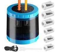 Taille-crayon électrique avec récipient, 4 tailles, taille-crayon à piles et USB, sans fil, antidérapant, crayon épais et fin, avec 4 lames de rechange (bleu)