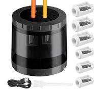 Taille-crayon électrique avec récipient, 4 tailles, taille-crayon à piles et USB, sans fil, antidérapant, crayon épais et fin, avec 4 lames de rechange (noir)