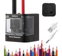 Taille Crayon Électrique avec Réservoir 2 Trous 6-12 mm, Pencil Sharpener Autonome pour Enfant, Double Alimentation USB et Piles, Taille Crayon Silencieux pour Gros Diamètre, Noir