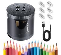 Taille-Crayon Électrique Portable,Taille Crayon 2 Tailles & 6 Lames Rech,Taille Crayon Electrique avec Réservoir pour Crayons 6-12mm, Alimenté par Batterie/USB,Idéal pour l'école et le Bureau