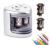Taille-Crayon Électrique pour Enfant, Taille-crayon Automatique avec 2 Trous(6-12mm), Taille-Crayon Professionnel, Alimenté par Batterie, Affûtage Manuel et Électrique, pour École, Famille (Blanc)